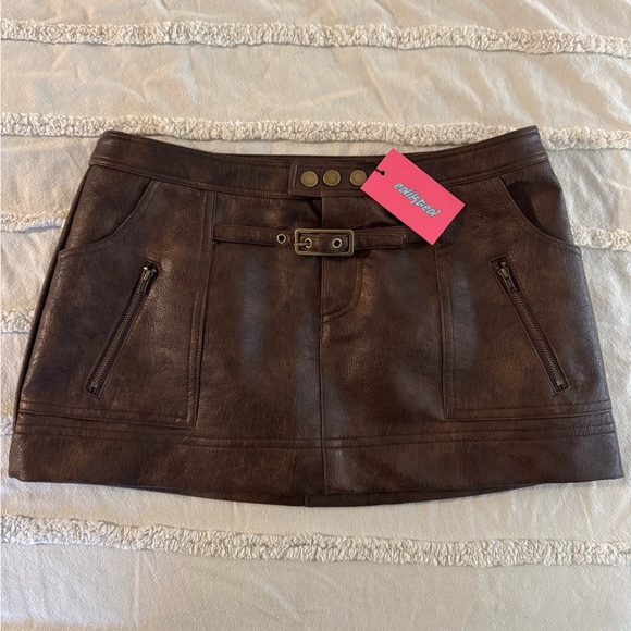 Edikted Dresses & Skirts - Edikted Brown Faux Leather Mini Skirt